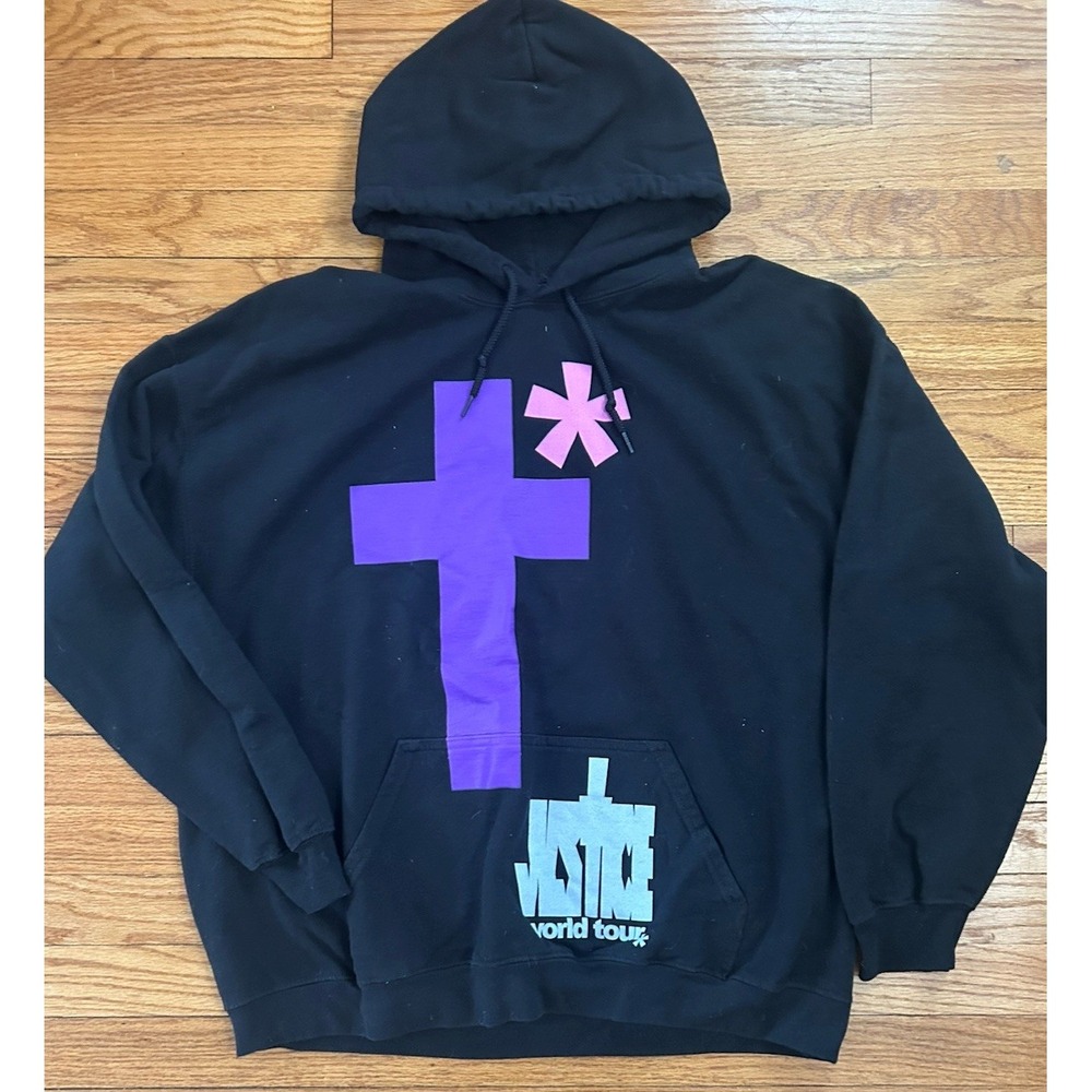 Justin Bieber Justice World Tour Black Hoodie Large Purple Cross 2022 Merch XL